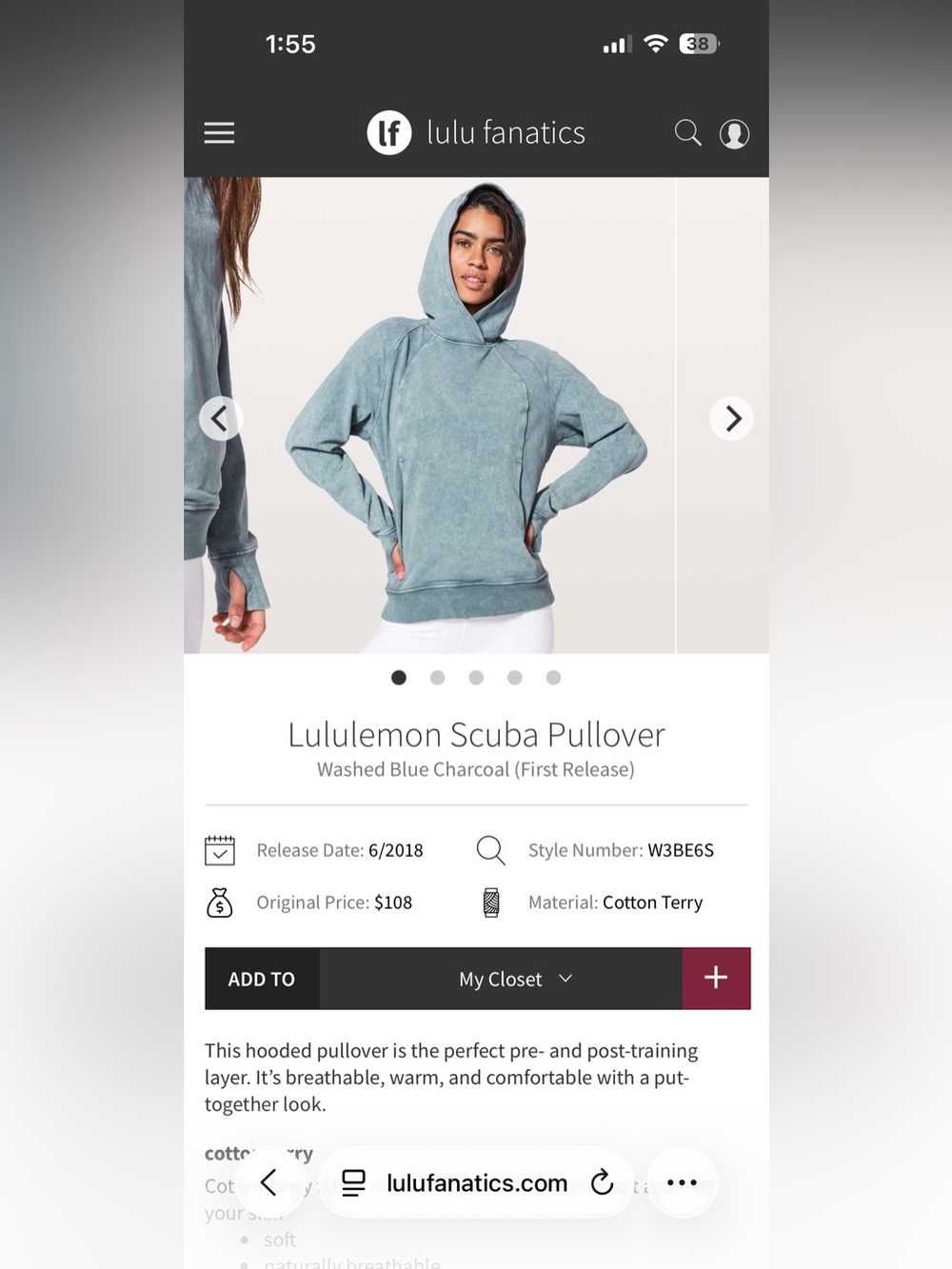 Lululemon Scuba Pullover Hoodie Washed Blue Charcoal Size 6